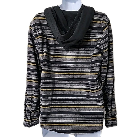 Original Use Button Up Grey/Yellow Stripes Flannel Hoodie Men's‎ M - Picture 2 of 7